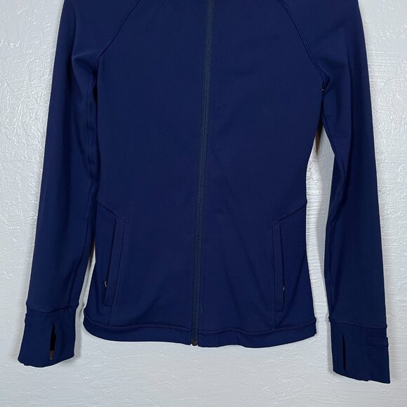 Ivivva by Lululemon Girls 12 Navy Blue Green Athletic Jacket Hooded Pockets - Picture 2 of 10